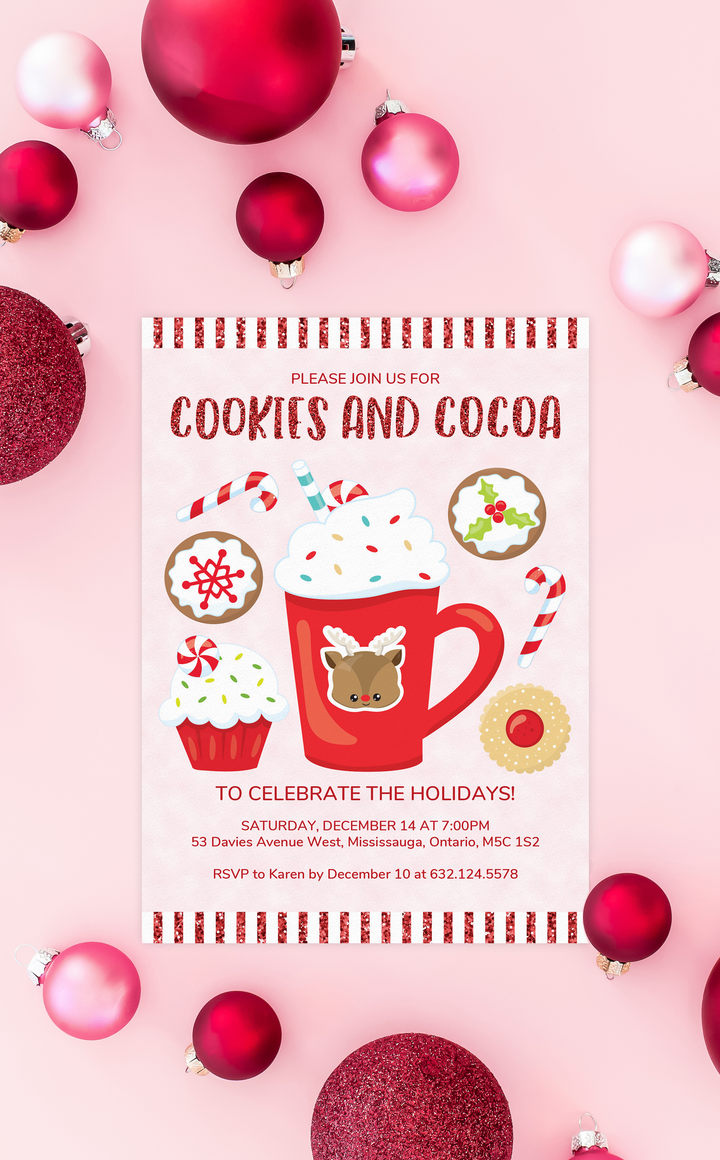 Cookies and Cocoa Invitation for Kids Holiday Party - Printable Instant Download File