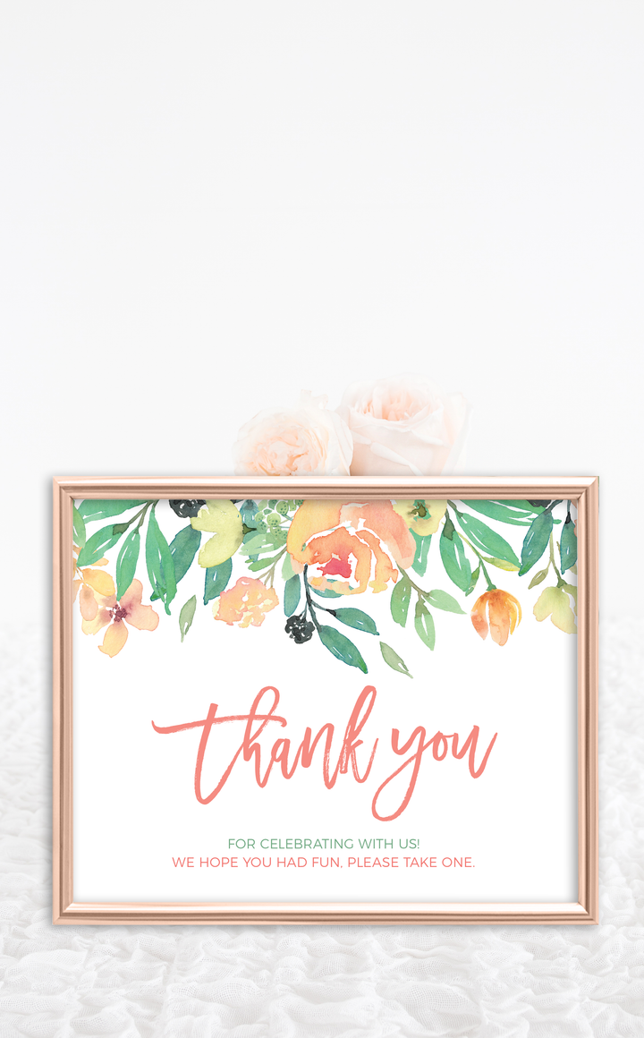 Coral Thank You Sign and Favour Tags - ARRA Creative