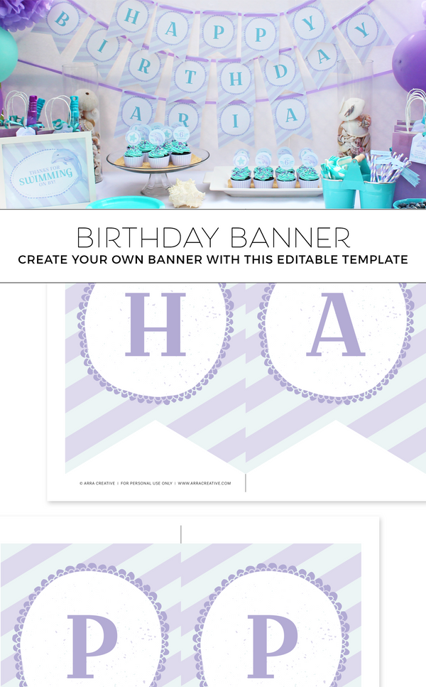 Under the Sea Purple and Teal Birthday Banner - ARRA Creative