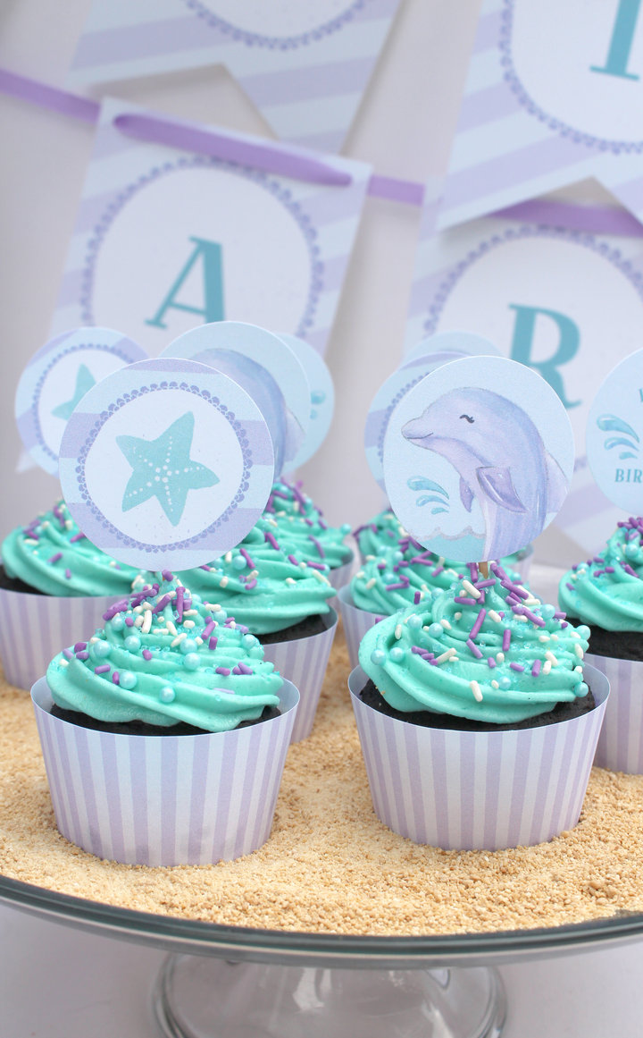 Dolphin Under the Sea Cupcake Toppers and Wrappers - ARRA Creative