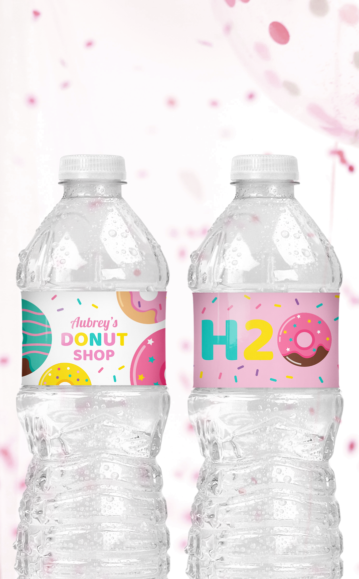 Donut Water Bottle Labels - ARRA Creative