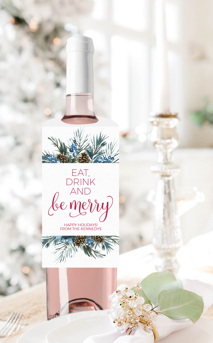 Printable Christmas Wine Bottle Gift Tags | Eat, Drink and Be Merry