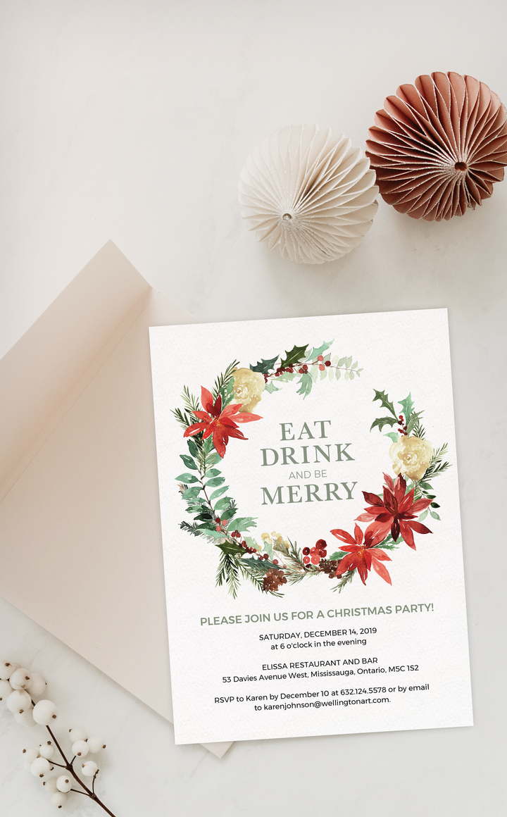 Eat Drink and Be Merry Christmas Party Invitation | Printable File