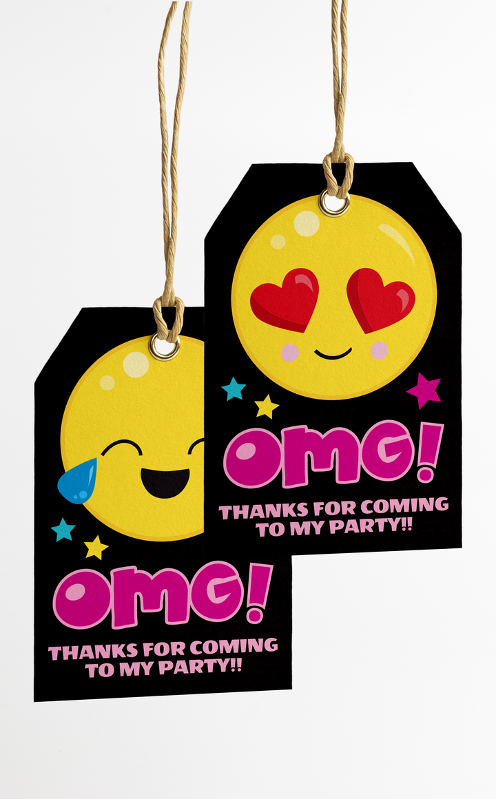 OMG! Emoji party thank you tags for kids birthday party