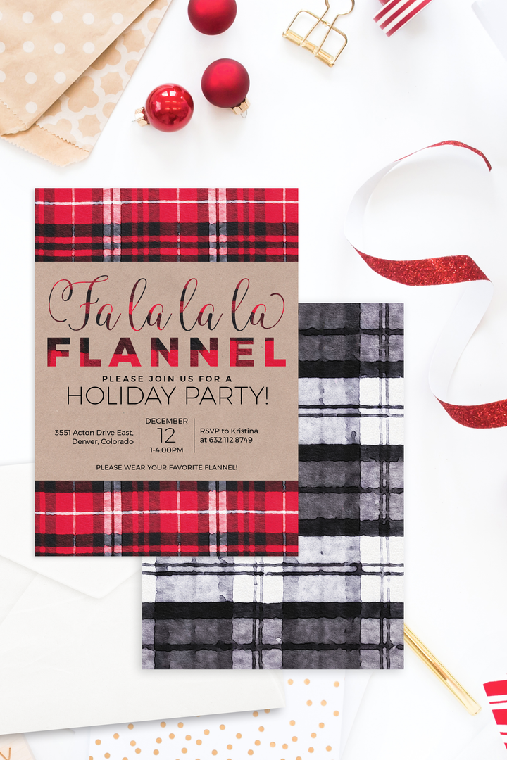 Fa La La La Flannel Holiday Party Invitation | Printable File