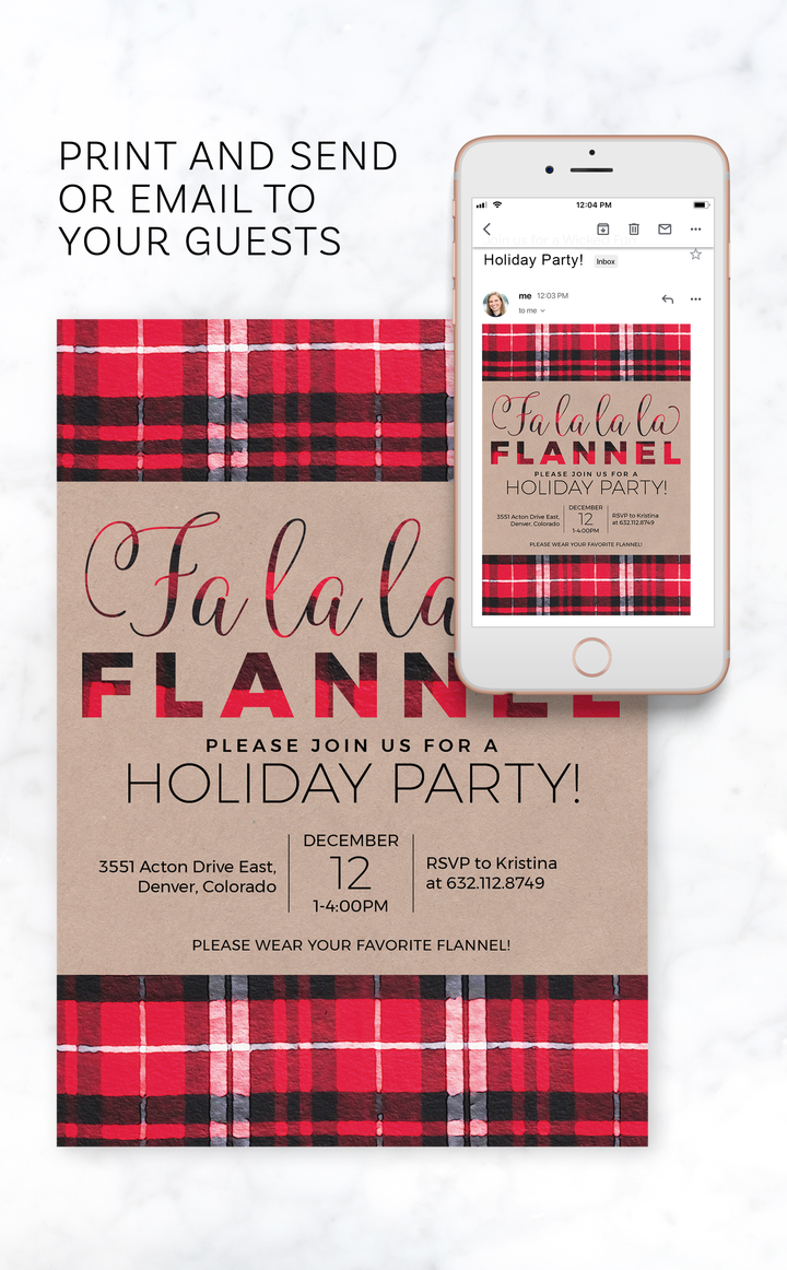 Fa La La La Flannel Holiday Party Invitation | Printable File