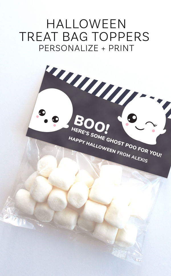 Ghost treat bag topper for Halloween with marshmallows