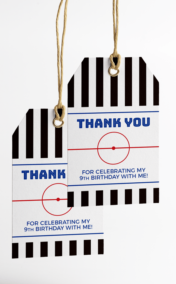 Hockey thank you tags for kids birthday party or coach gift
