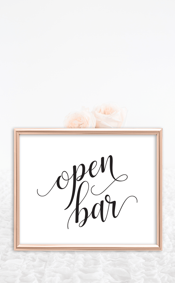 Black and white open bar sign to display at Wedding reception