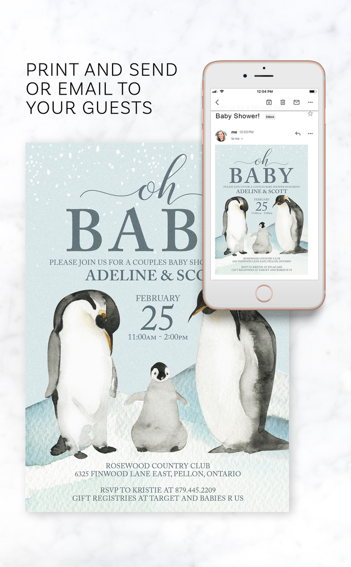 Penguin Baby Shower Invitation - ARRA Creative