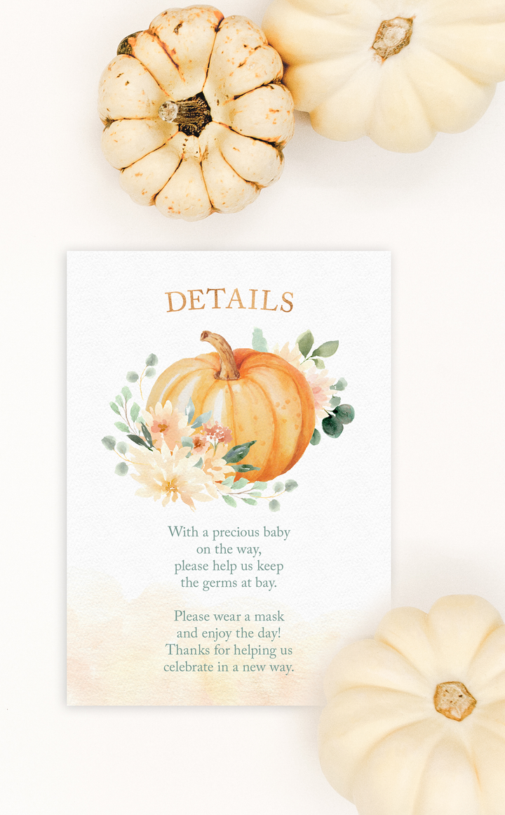 Pumpkin Baby Shower Details Cards - ARRA Creative