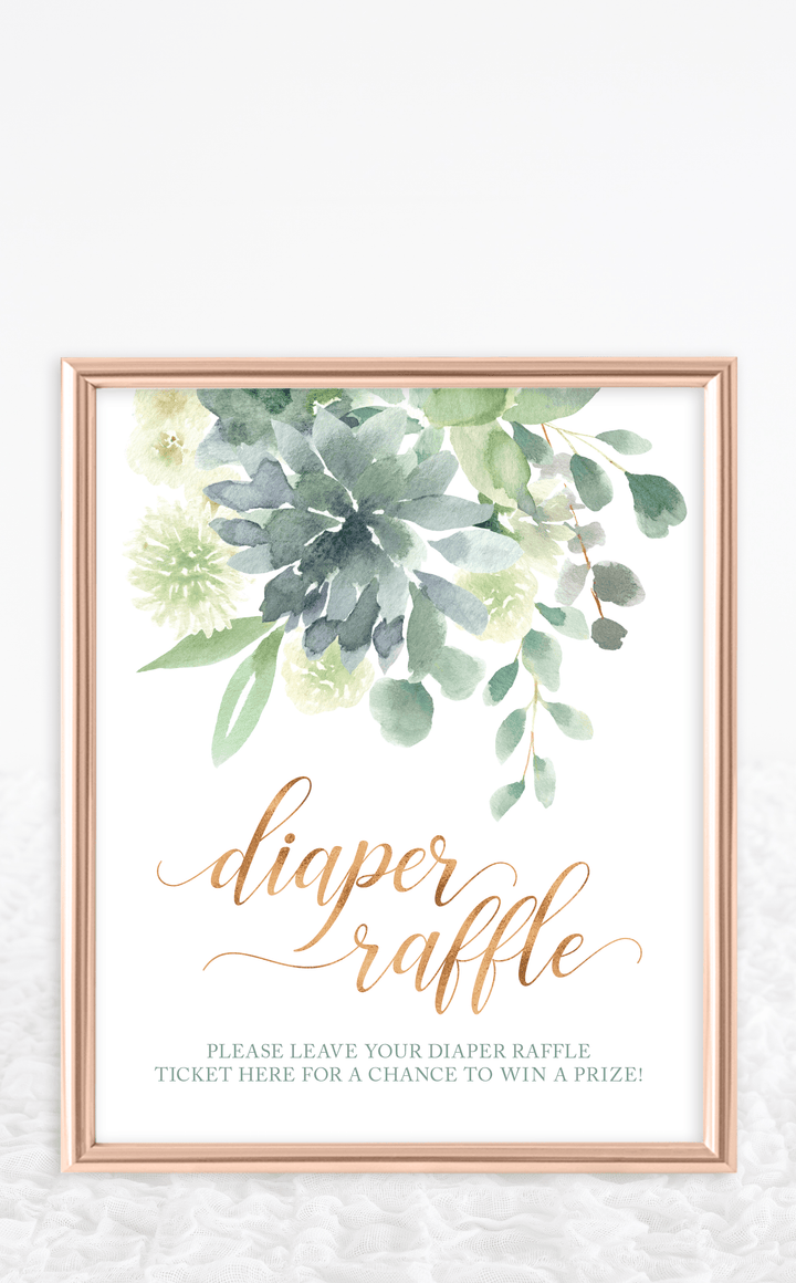 Succulent Diaper Raffle Sign and Tickets - ARRA Creative